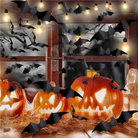 60PCS Bat Decor, Halloween Room Decor, 4 Different Sizes Realistic Waterproof - Picture 4 of 7